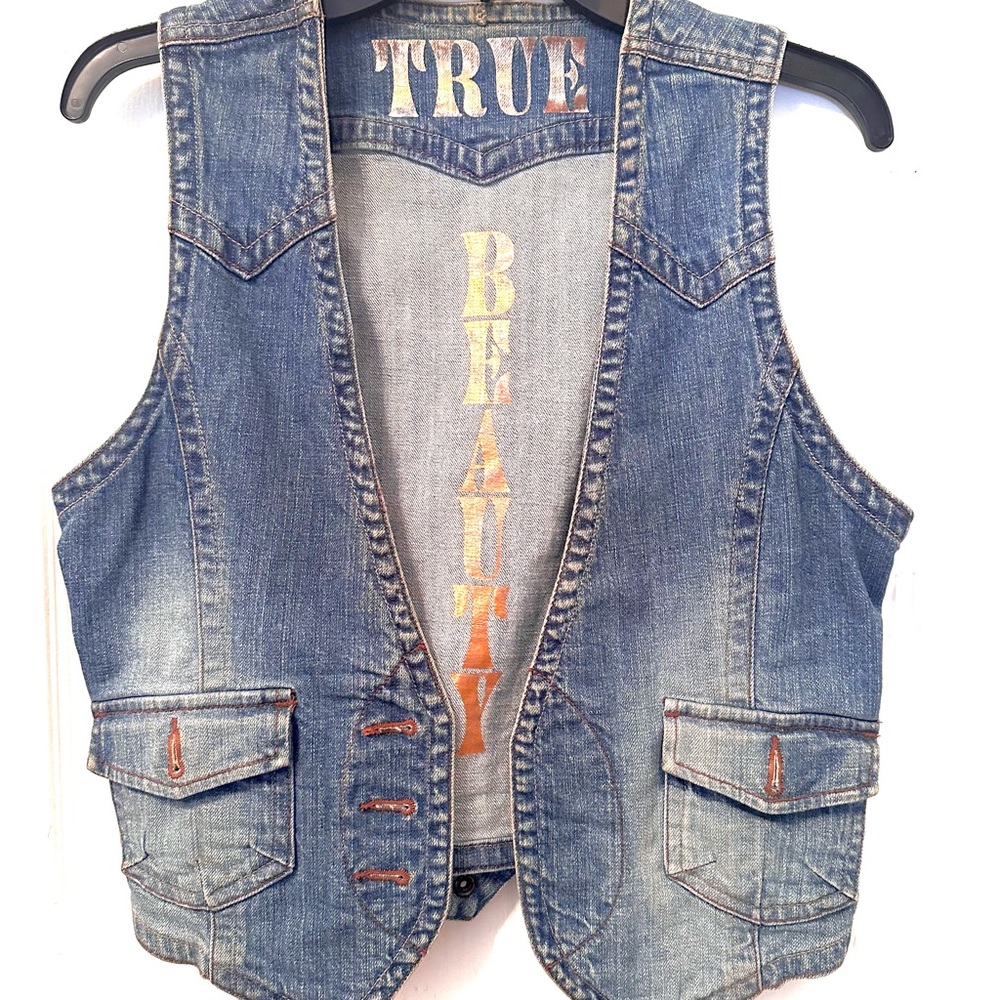 Denim Vest with Graphic Text
